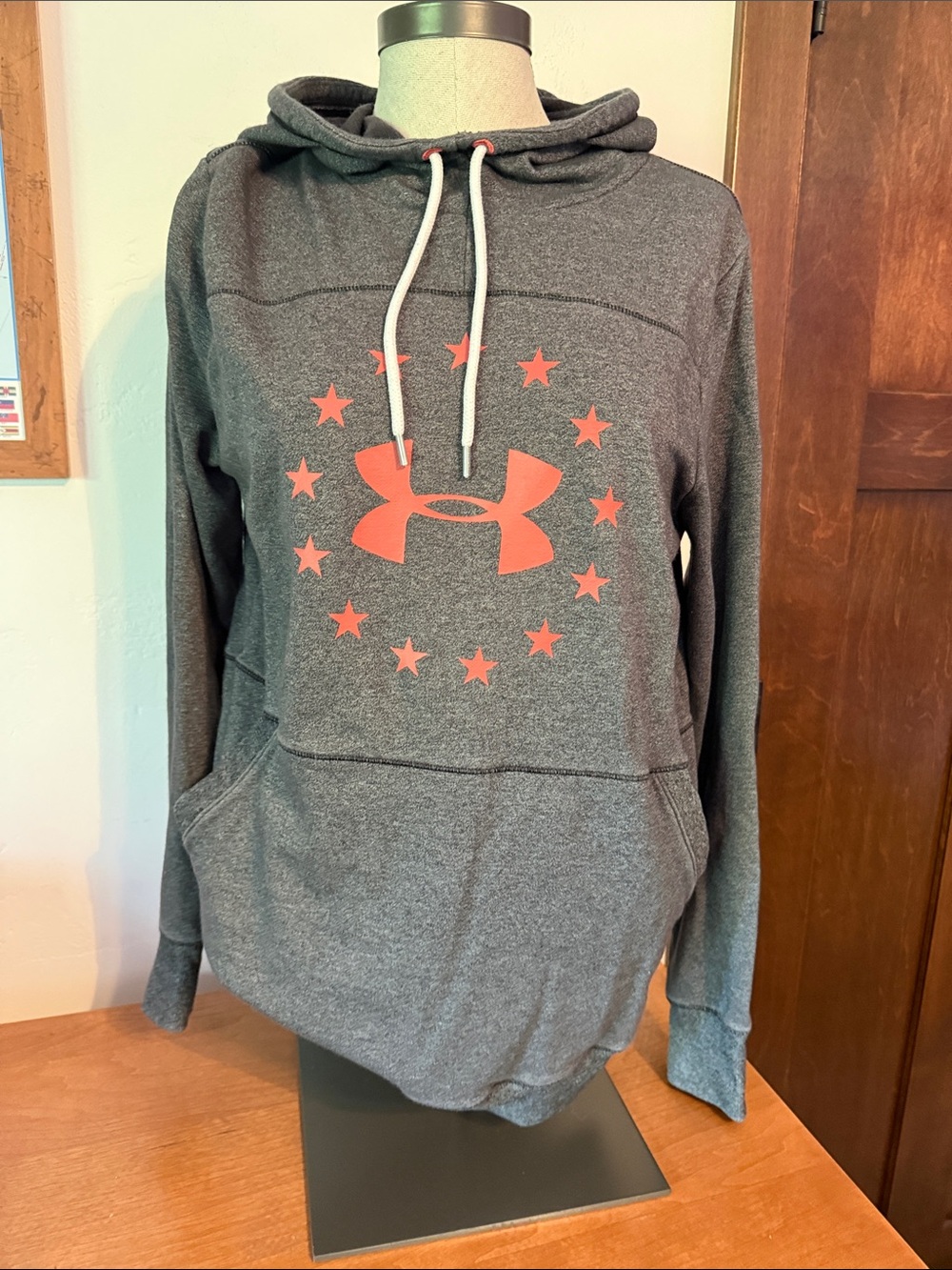 Under Armour Gray Hoodie with Coral Logo and Star Ring